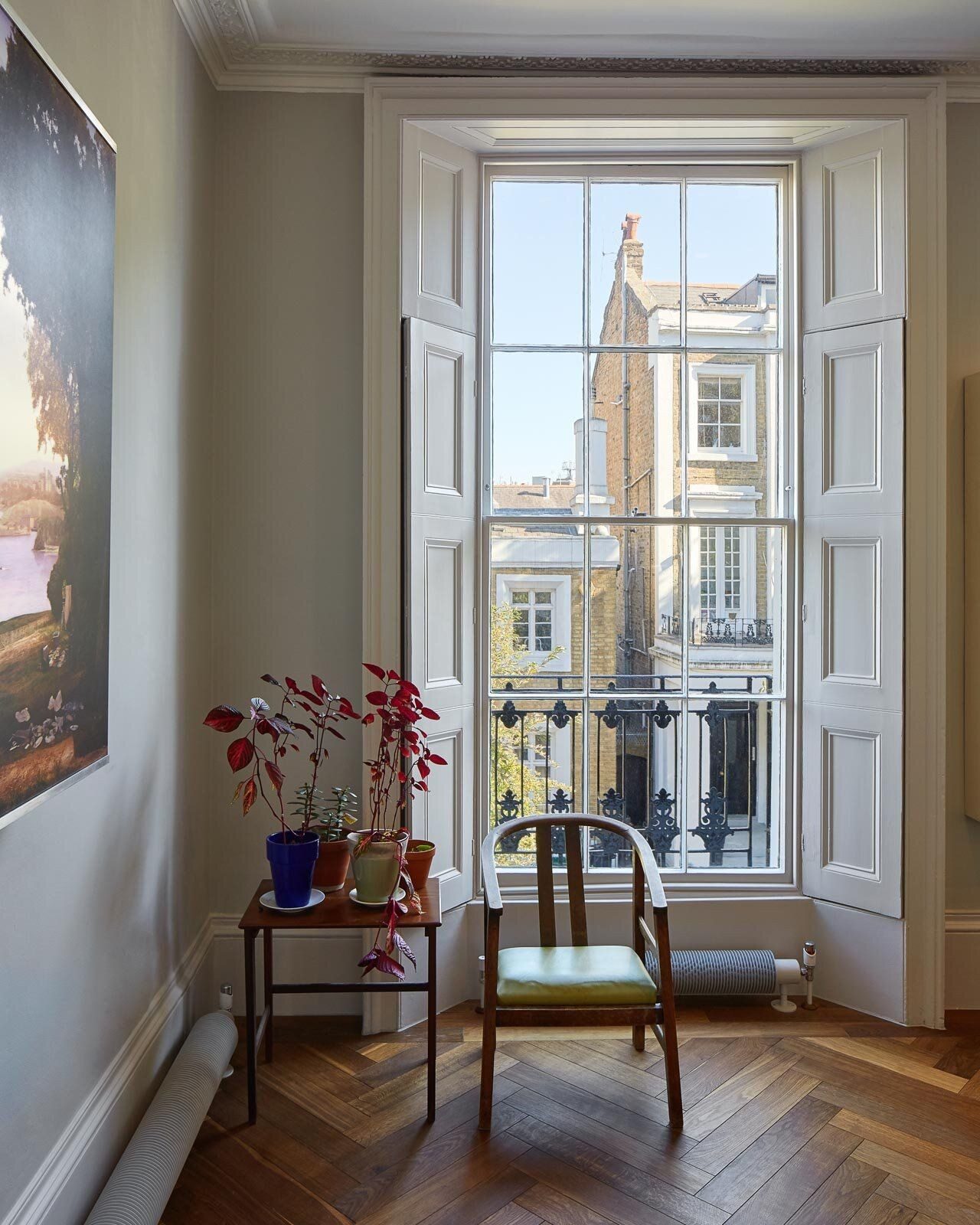 Victorian-style panelled and louvred shutters